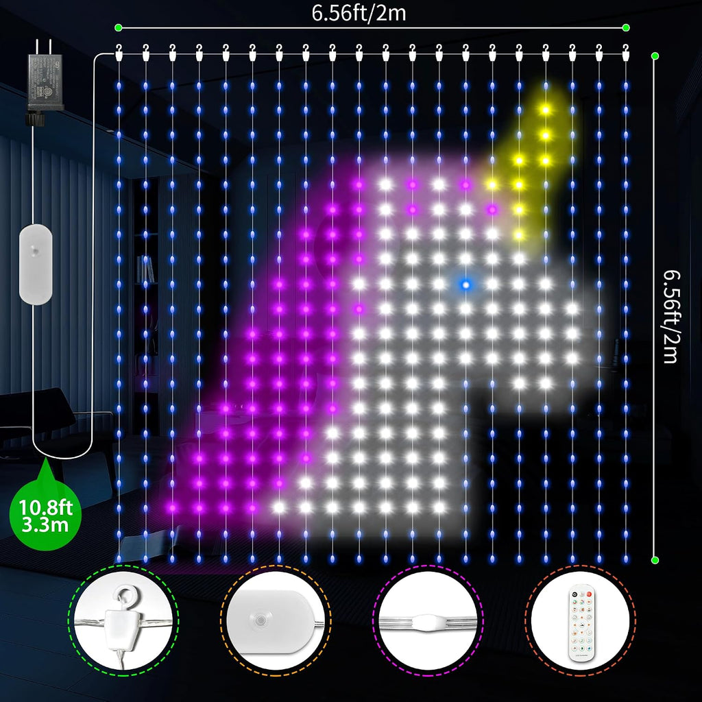 Smart Curtain Lights 400 LED, 6.6 x 6.6 FT