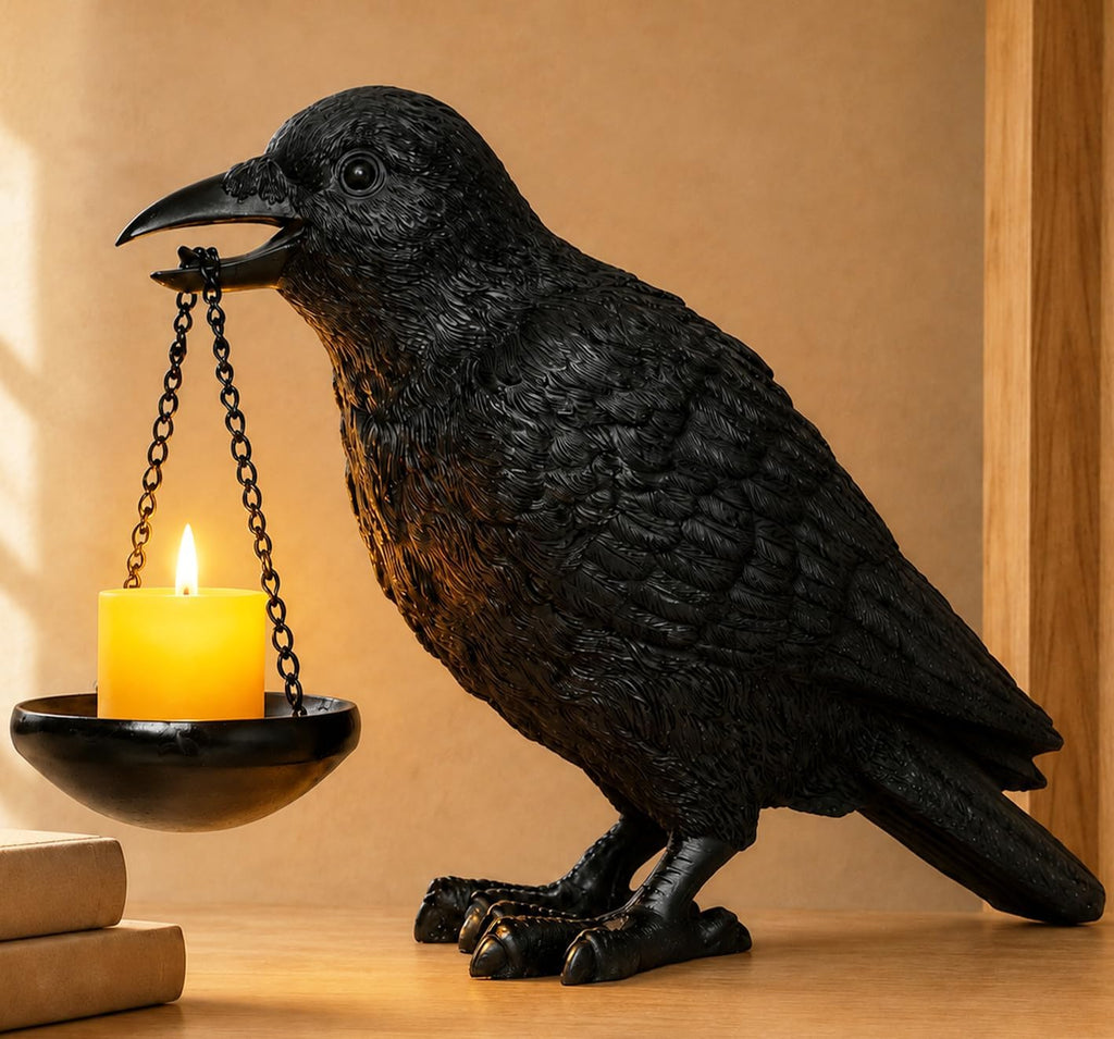 Gothic Raven Candle Holder with Tealight Tray