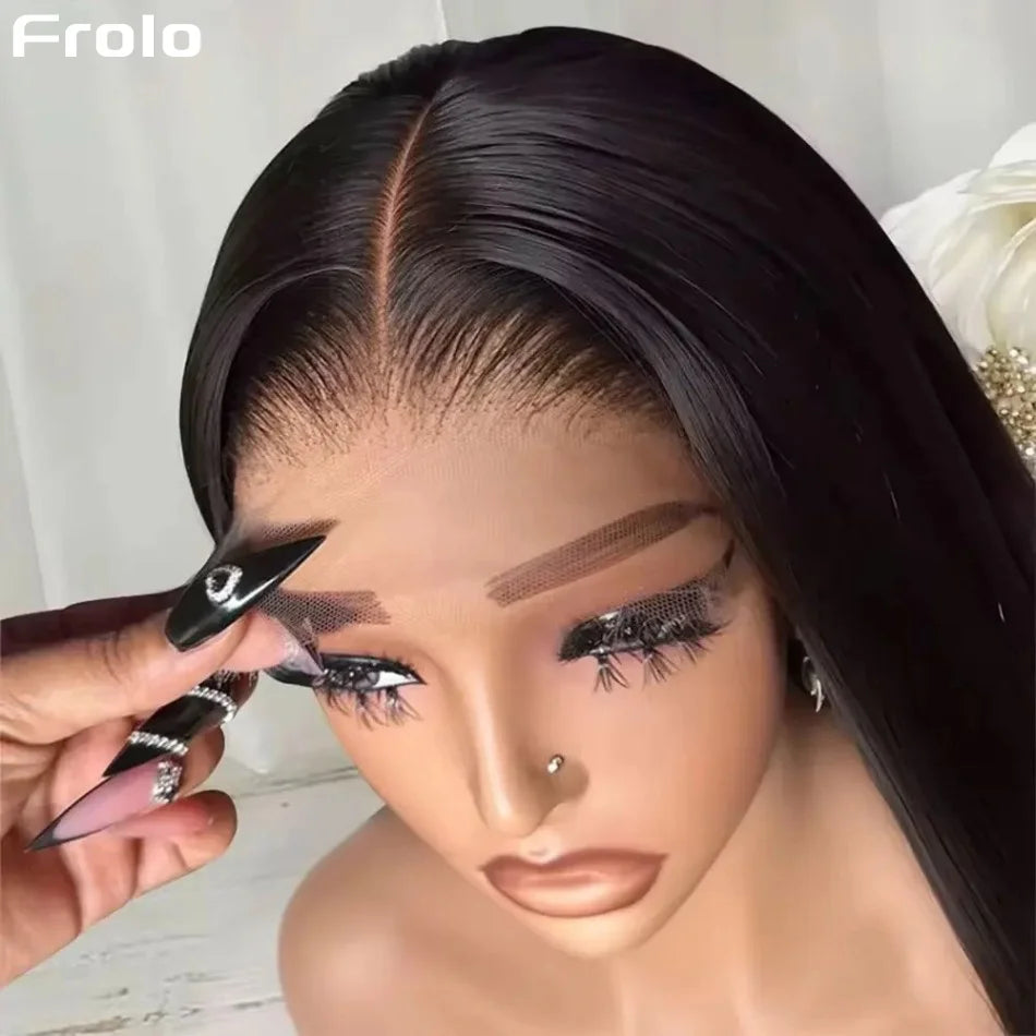 Glueless Bone Straight Human Hair Wigs 220 Density 13X4 13X6 HD Transparent Lace Frontal Wig Natural Black For Women 5X5 HD Lace Closure Wig 40 Inch