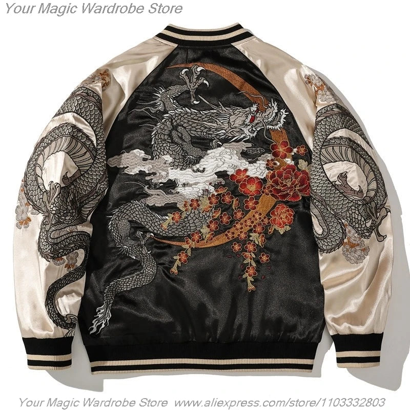 Asian Japanese Sukajan Style Embroidered Souvenir Jacket Outerwear Coat Yokosuka Embroidery Baseball Uniform for Couples