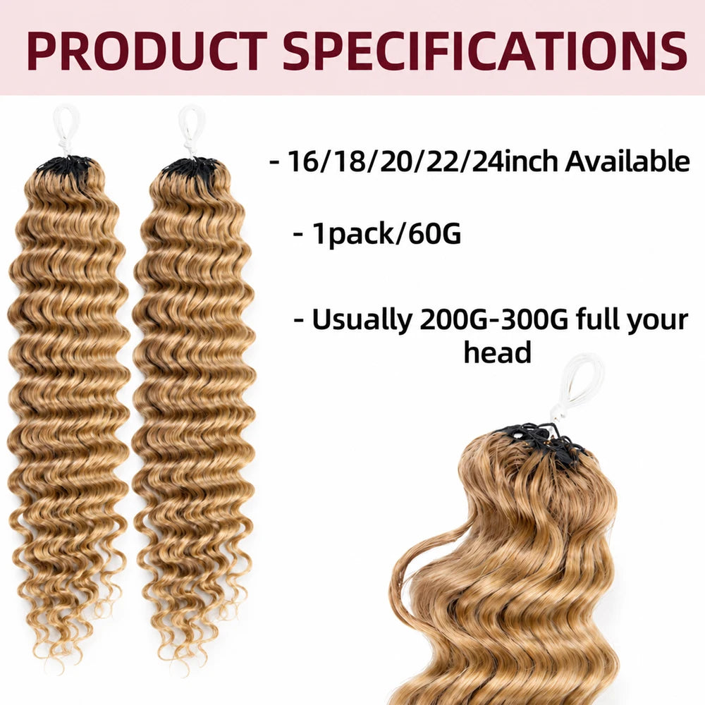 Deep Wave Crochet Hair #27 Color Human Hair Extensions Feather Miracle Knots Pre Separated Knotless Braiding Hair With String Soft Natural Curls Boho Crochet Braids Lightweight Reusable Hair For Women