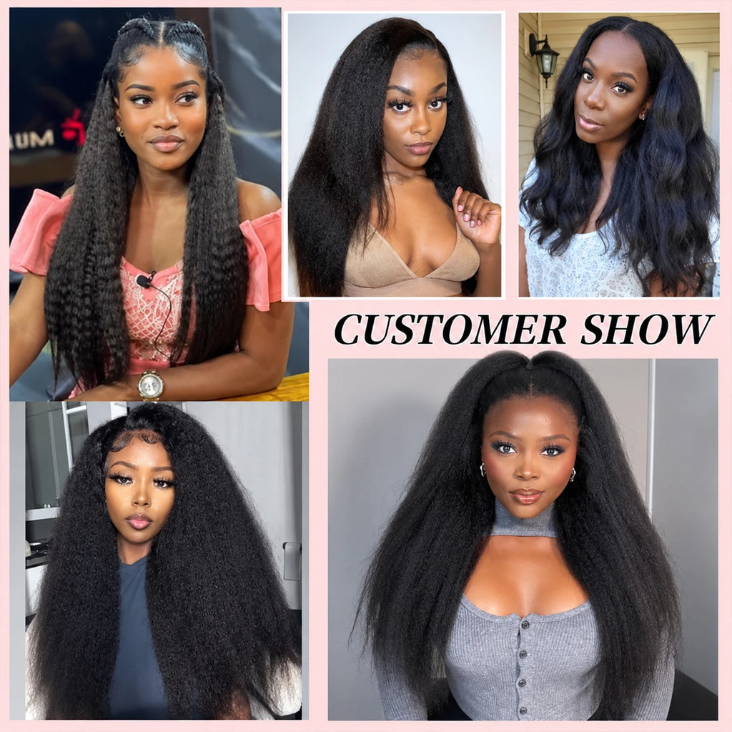 Kinky Straight Human Hair Crochet for Women Feather Hair Extensions Pre-Separated Lightweight Reusable Invisible Knots Natural Black Crochet Human Hair Bundles