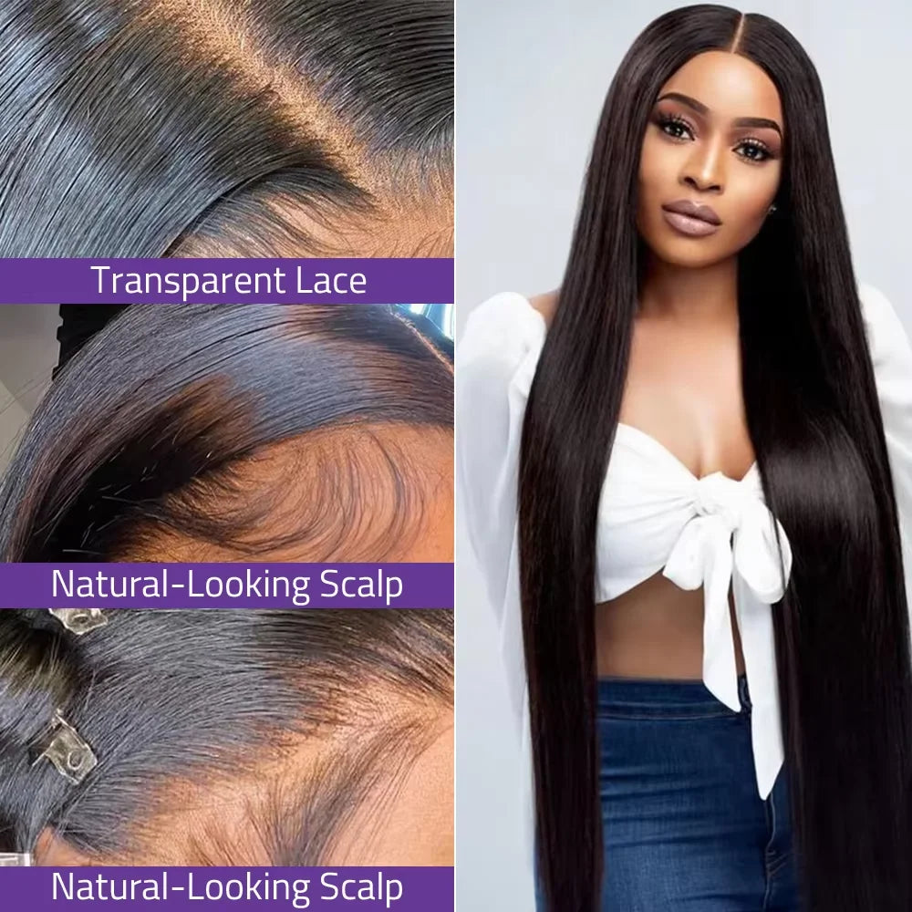 Natural Color Bone Straight Human Hair Wig 13x4 13x6 HD Transparent Lace 40 46 Inch 200% Density Pre Plucked Baby Hair Soft Silky Minimal Shedding For Women