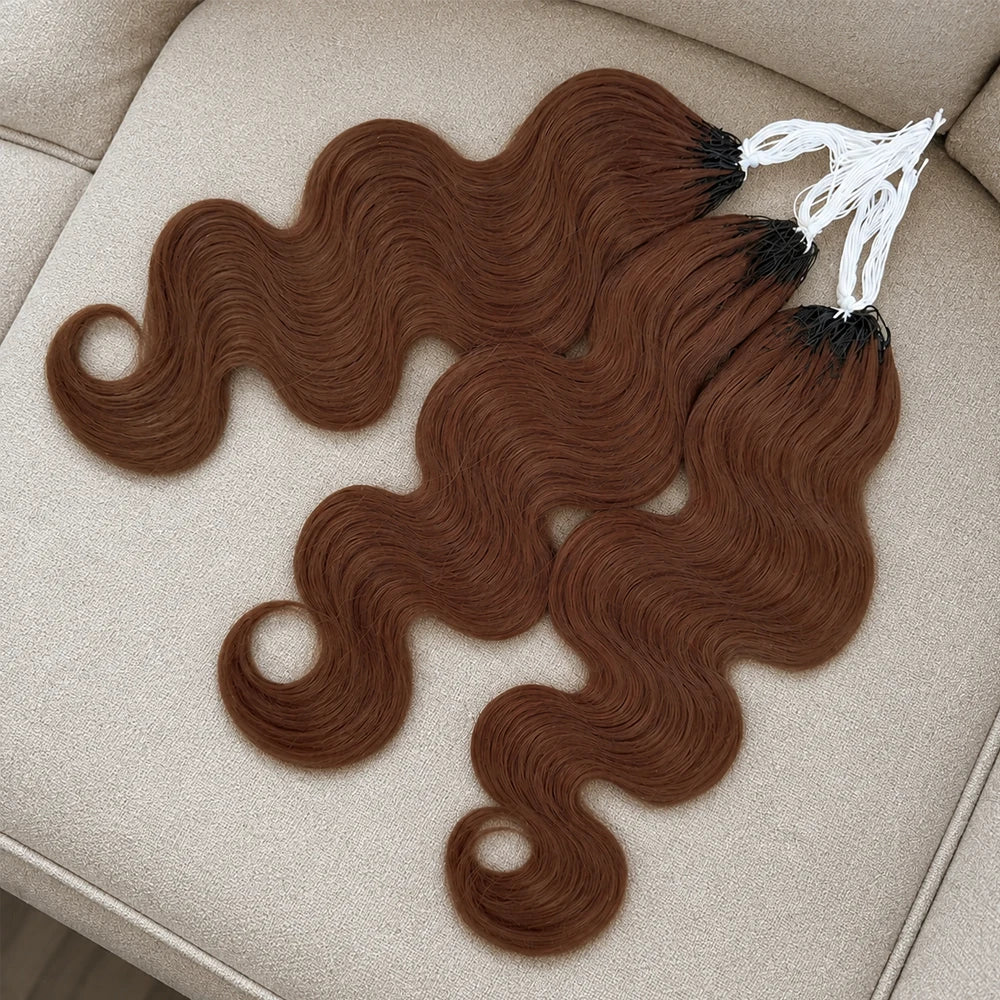 Brown Virgin Human Hair Feather Miracle Knots Body Wave Crochet Hair Extensions Knotless Pre Separated With Threading Lightweight Braiding Hair For Boho Braids Fashion Hairstyles For Women