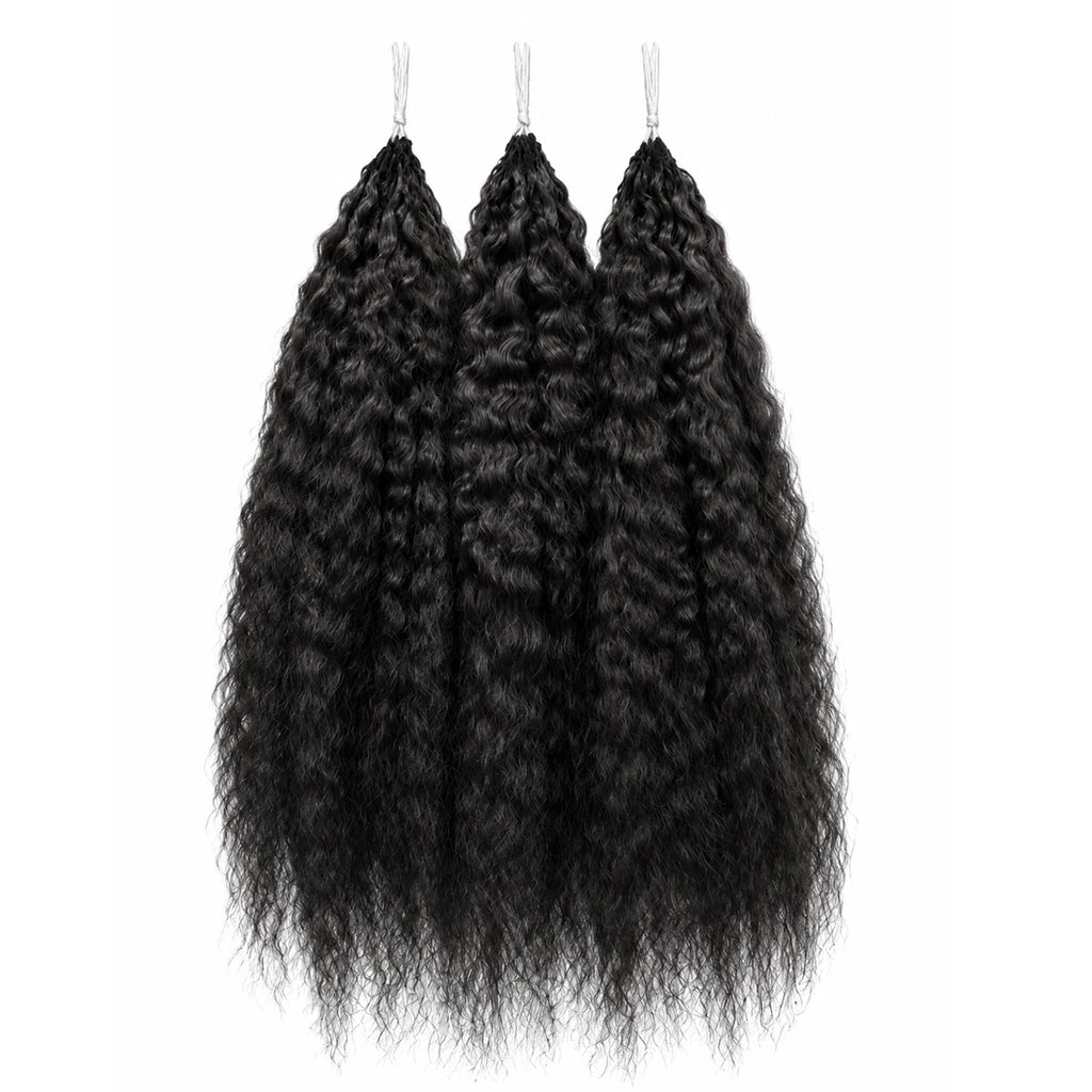 Kinky Straight Human Hair Crochet for Women Feather Hair Extensions Pre-Separated Lightweight Reusable Invisible Knots Natural Black Crochet Human Hair Bundles
