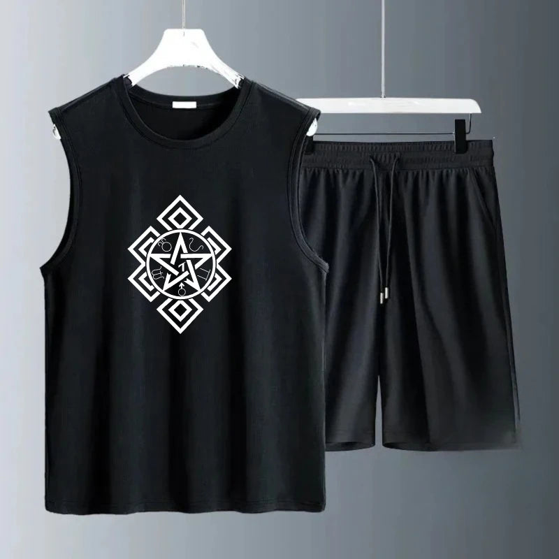 Men's Tank Top Sets 2026 Summer Quick drying crewneck sweat suit running sets for men sports seaside beach oversize