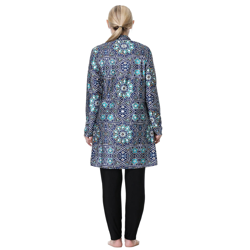 H1024 Muslim Women Fullcoverage Long Sleeves Cover Up Burkinis Three Pieces Plus Size Printing Swimwear Suits