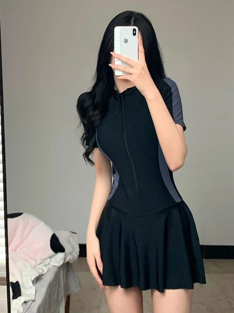 Women's Modest One Piece Swimsuit Skirted Tummy Control Swimwear Boyleg Sport Bathing Suit for Teen Girls SPA Beachwear