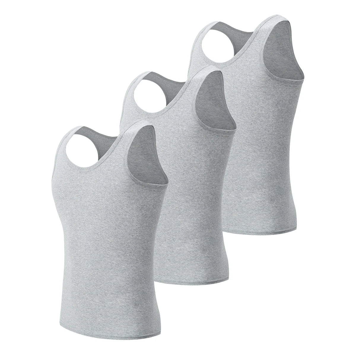 3-piece Men's Seasonal Plus Size Solid Color Casual Vest Comfortable Round Neck Sports And Fitness Top Versatile Soft Base Shirt