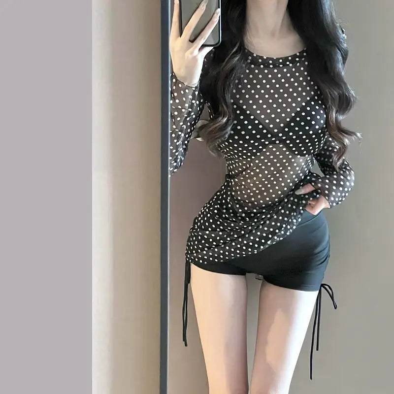 Women's Black Bikini Set Sexy Long Sleeve Cover Up Two Piece Swimsuit Elegant Beachwear