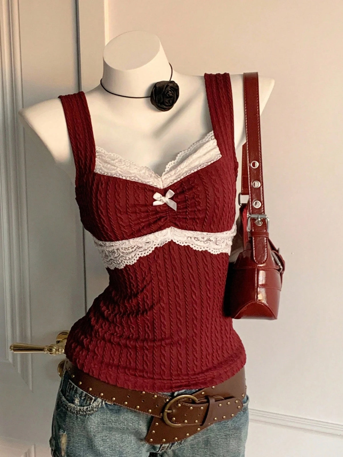Y2K Lace Bow Tank Top