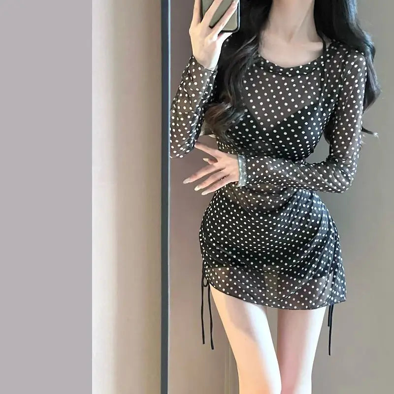 Women's Black Bikini Set Sexy Long Sleeve Cover Up Two Piece Swimsuit Elegant Beachwear