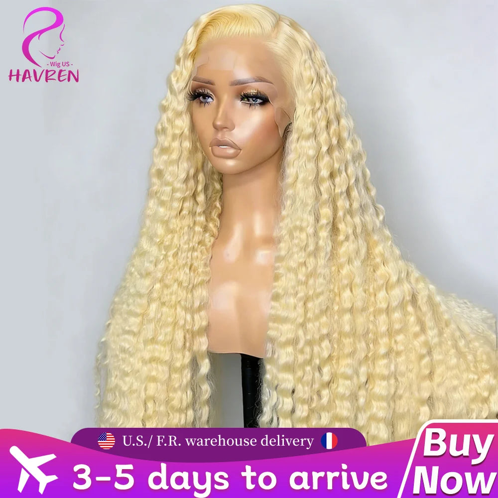 613 Deep Wave Frontal Wig 13x6 HD Water Wave Lace Front Wigs 220 Density 30 38 Inch Honey Blonde 13x4 Transparent Curly Lace Raw Remy Frontal Wig