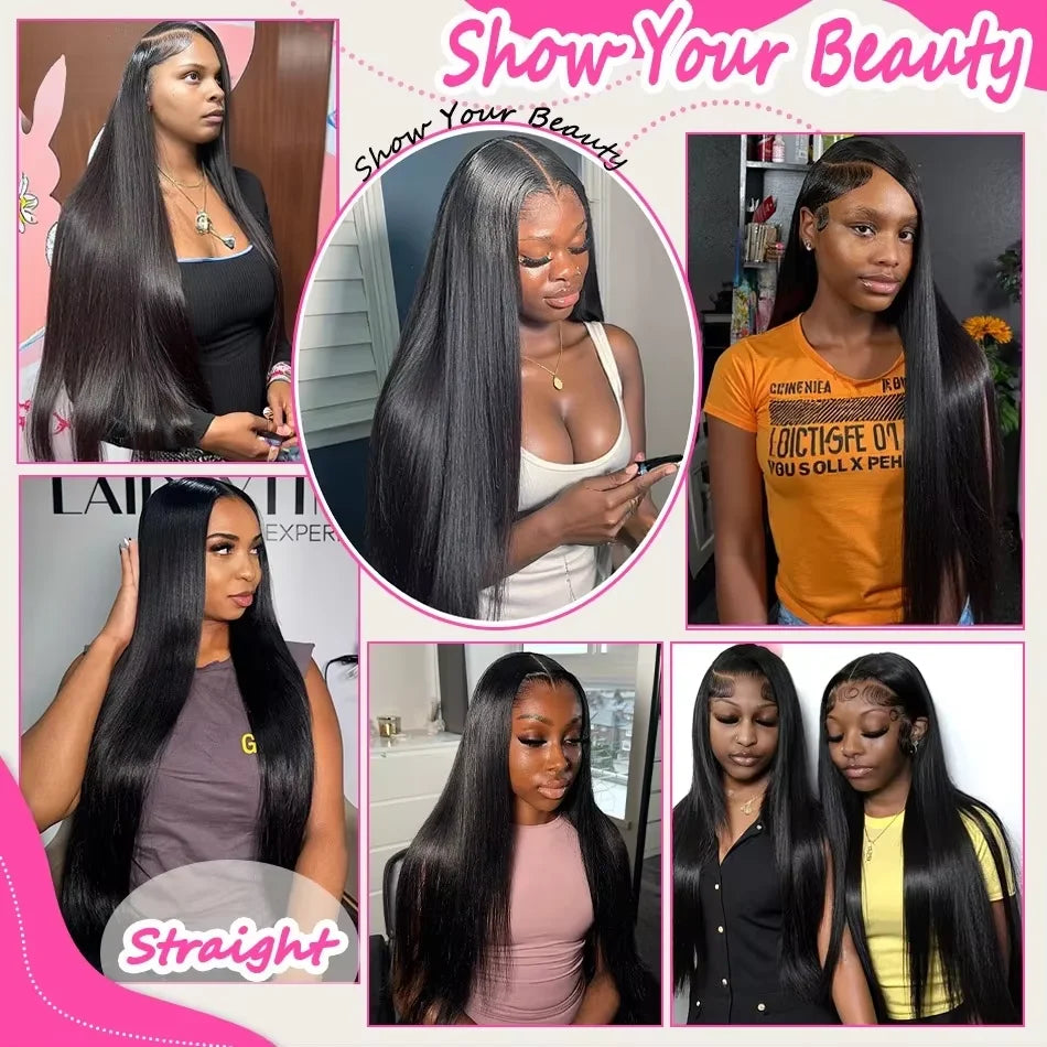 Natural Color Bone Straight Human Hair Wig 13x4 13x6 HD Transparent Lace 40 46 Inch 200% Density Pre Plucked Baby Hair Soft Silky Minimal Shedding For Women