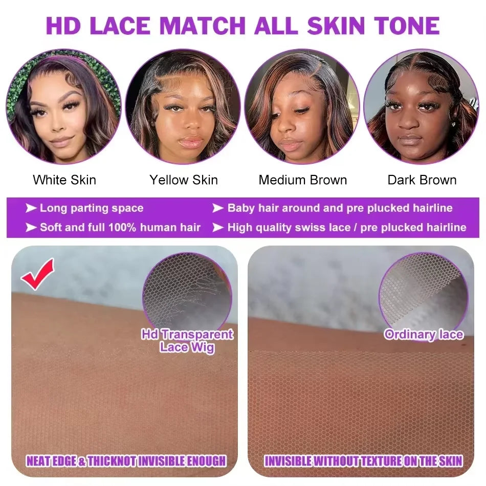 High Inch P4/27 Highlight Ombre Brown 13x6 HD Lace Frontal Wig Honey Blonde Colored 13x4 HD Lace Front Human Hair Wigs For Women Body Wave Pre Plucked 4/27 Ombre Blonde Lace Front 200 Density