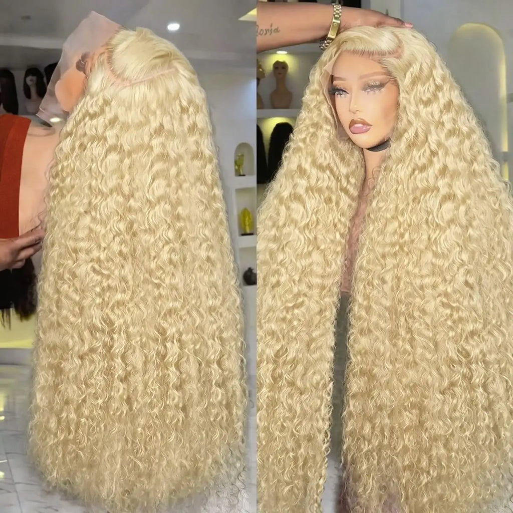 613 Deep Wave Frontal Wig 13x6 HD Water Wave Lace Front Wigs 220 Density 30 38 Inch Honey Blonde 13x4 Transparent Curly Lace Raw Remy Frontal Wig