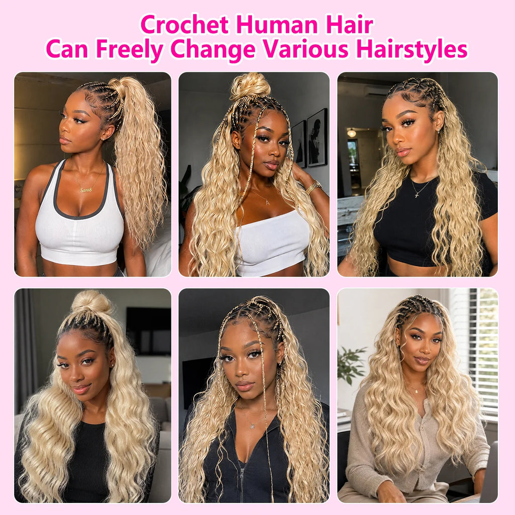 613 Blonde Body Wave Human Hair Pre-Separated Virgin Remy Crochet Hair for Boho Braids Invisible Knotless Braiding Hair Extensions for Black Women