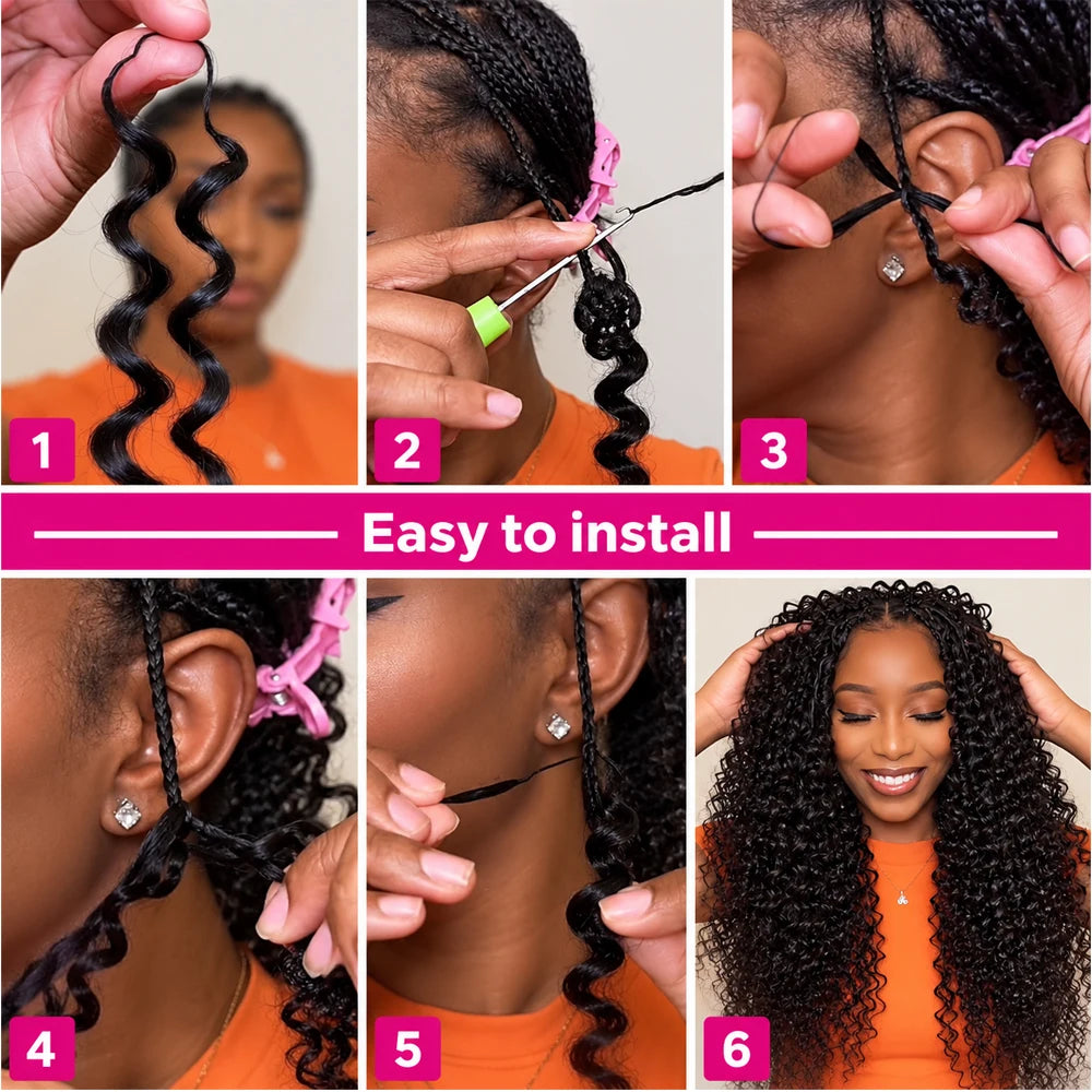 Miracle Knots Feather Deep Wave Crochet Human Hair Braiding Extensions Knotless Pre Separated Hair With String Soft Natural Curls Boho Crochet Braids Lightweight Comfortable Reusable 60g/60 Strands For Women