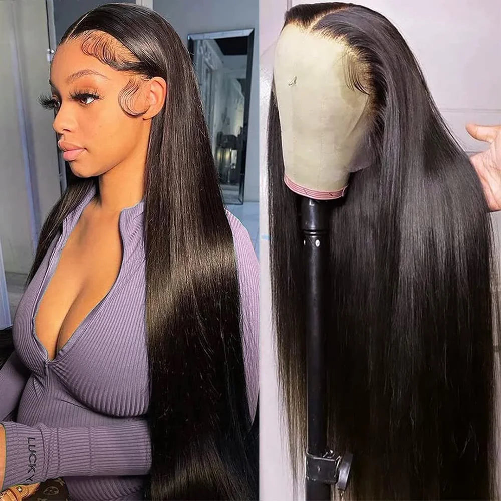 200% Density Bone Straight 7x6 HD Transparent Lace Frontal Wig 42 46 Inch Brazilian Natural Color Straight Human Hair Wig 7x6 HD Transparent Full Frontal Lace Pre Plucked Long Wigs For Women 40 46 Inch