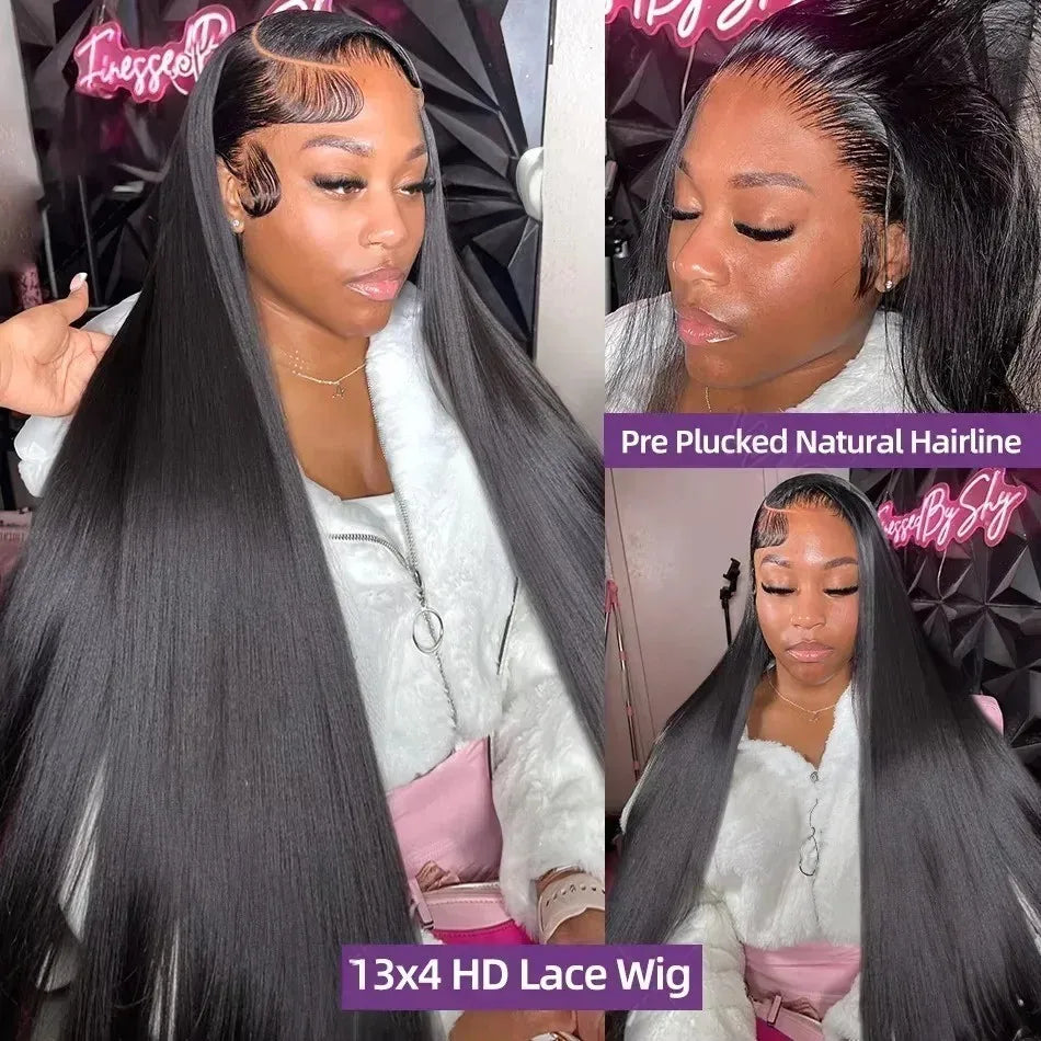 Glueless Bone Straight Human Hair Wigs 220 Density 13X4 13X6 HD Transparent Lace Frontal Wig Natural Black For Women 5X5 HD Lace Closure Wig 40 Inch