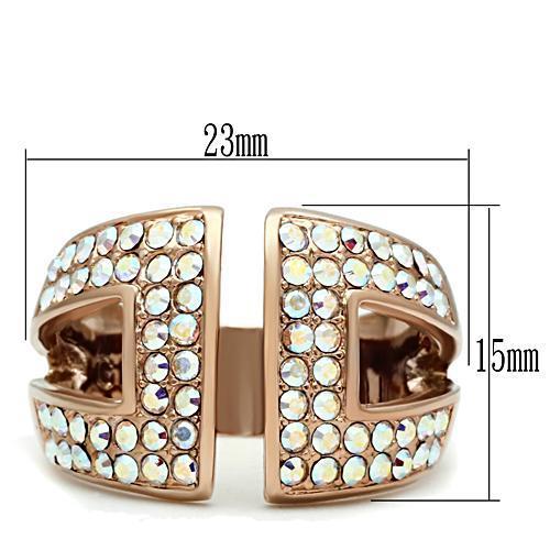 IP Rose Gold(Ion Plating) Brass Ring with Top Grade Crystal
