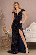 Sequin Off Shoulder Lace-up Back Velvet Mermaid Long Prom Dress