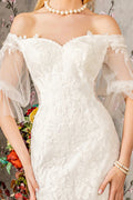 Floral Embroidered Mermaid Wedding Gown with Sheer Beaded Sleeves