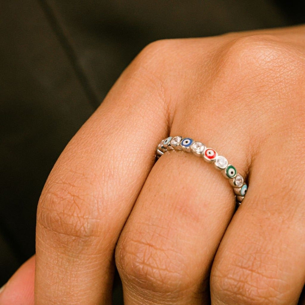 Adjustable Multicolour Minimalist Slim Stacking Evil Eye Band Ring
