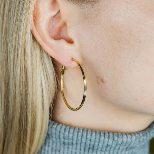 40MM Gold Large Round Dainty Minimal Pipe Threader Statement Hoop