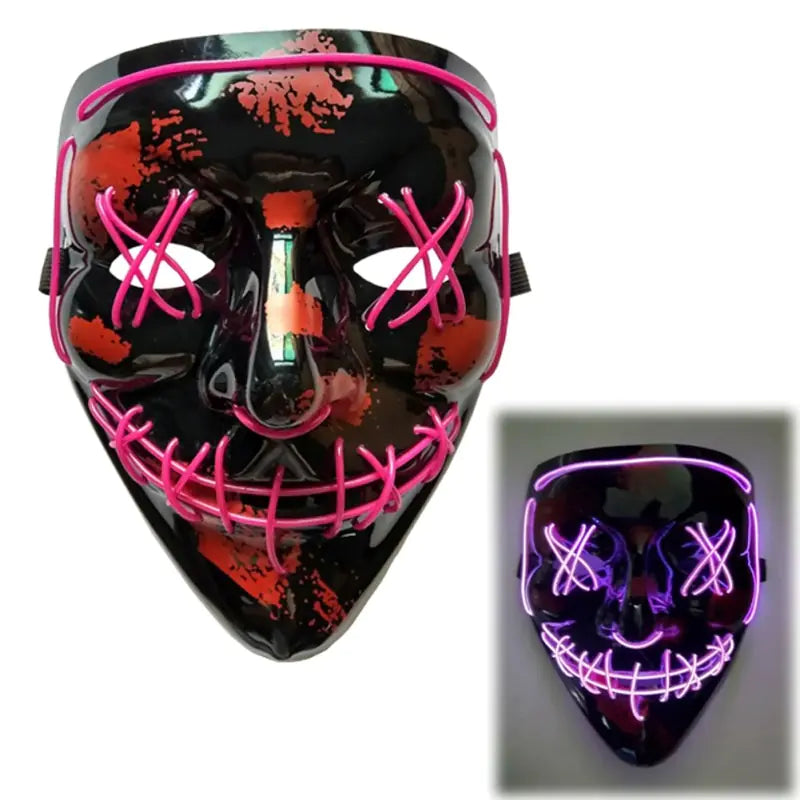 LED Scary Grin Mask: Halloween Costume DJ Party Light Up Glow-in-the-Dark