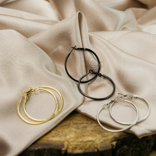 40MM Gold Large Round Dainty Minimal Pipe Threader Statement Hoop