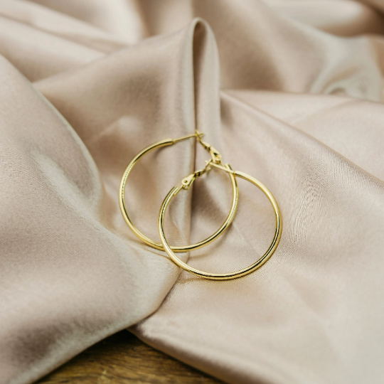 40MM Gold Large Round Dainty Minimal Pipe Threader Statement Hoop