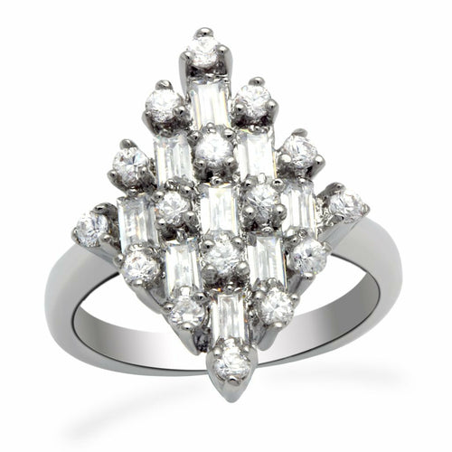 Rhodium Brass Ring with AAA Grade CZ in Clear