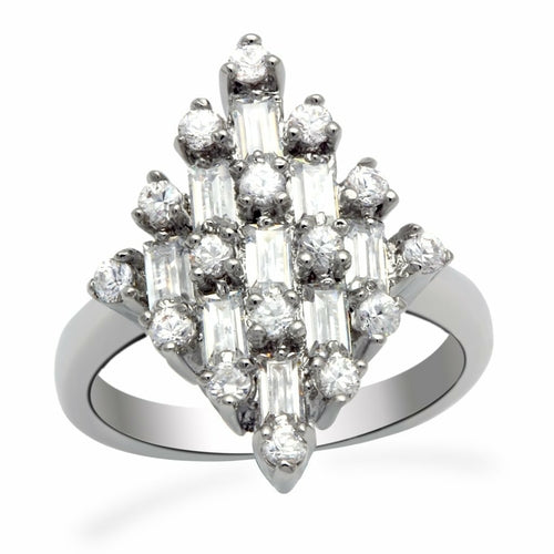Rhodium Brass Ring with AAA Grade CZ in Clear