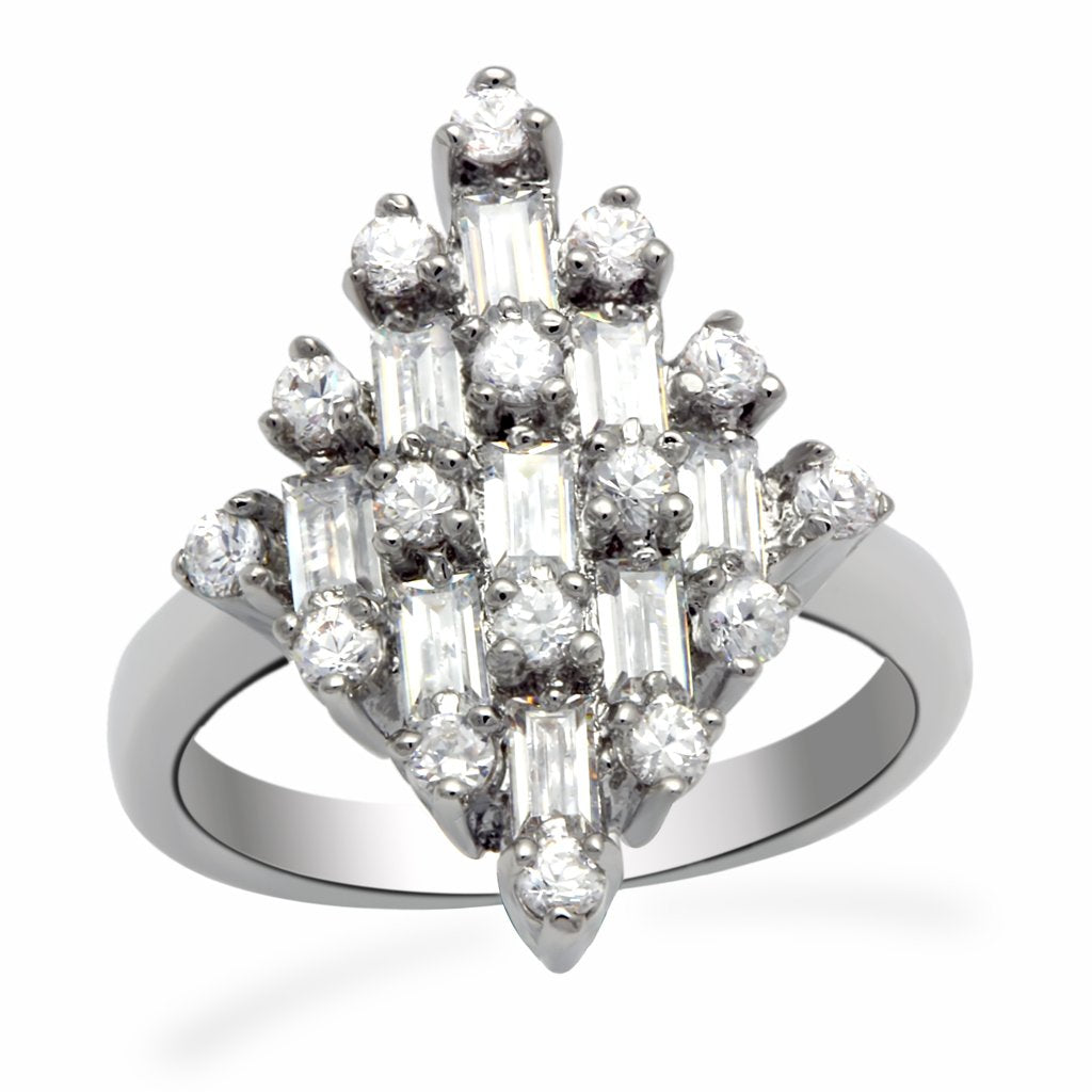 Rhodium Brass Ring with AAA Grade CZ in Clear