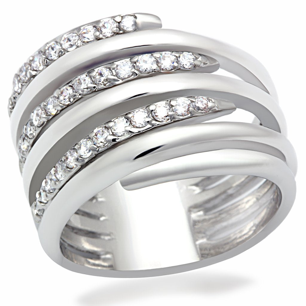 Rhodium Brass Ring with AAA Grade CZ in Clear