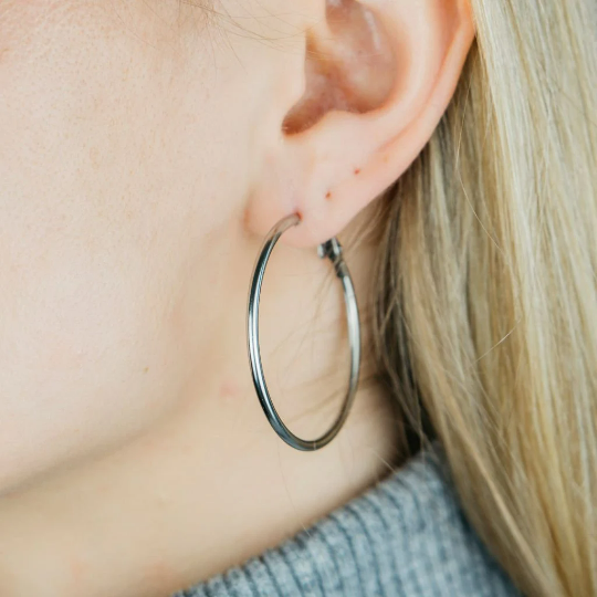 40MM Gold Large Round Dainty Minimal Pipe Threader Statement Hoop
