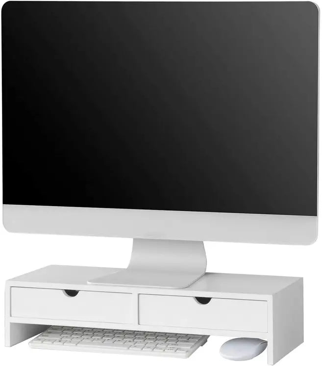 White Monitor Stand Desk Organizer with Drawers