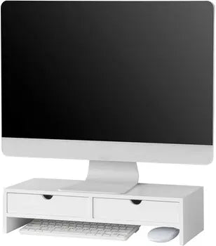 White Monitor Stand Desk Organizer with Drawers