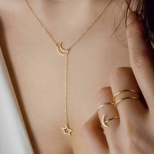 Moon and Star Pendant Necklace