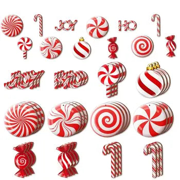 12-Piece Wooden Candy Christmas Tree Ornaments – Red