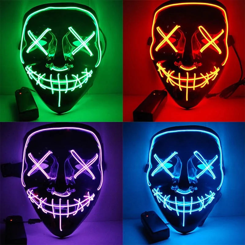 LED Scary Grin Mask: Halloween Costume DJ Party Light Up Glow-in-the-Dark