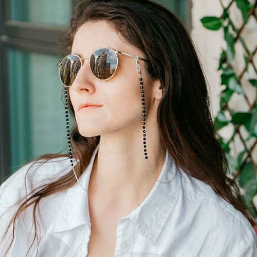 Black Bead Silver Sunglass Summer Reading Eyeglass Lanyard Detachable