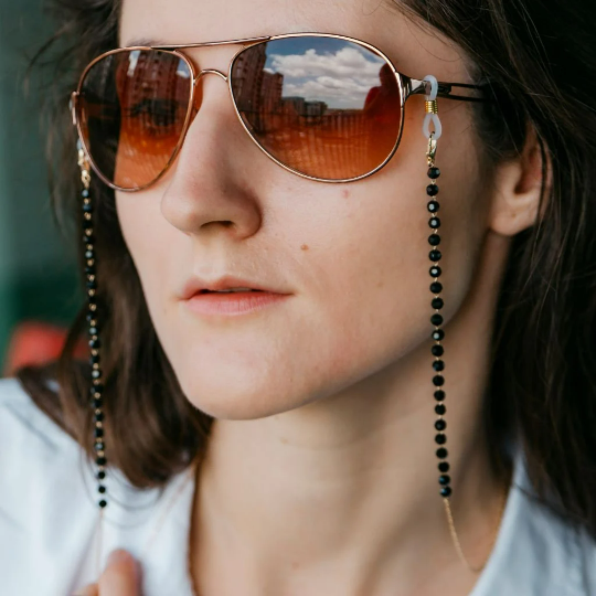Black Bead Silver Sunglass Summer Reading Eyeglass Lanyard Detachable