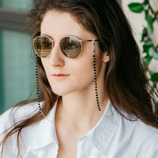 Black Bead Silver Sunglass Summer Reading Eyeglass Lanyard Detachable