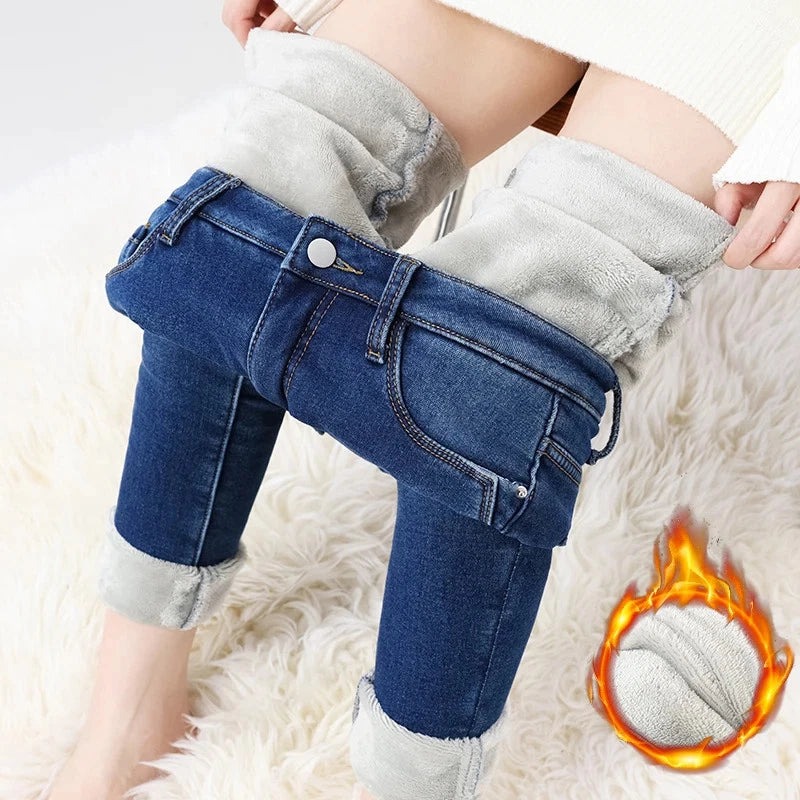 Women's Dark Blue Fleece-Lined Skinny Jeans