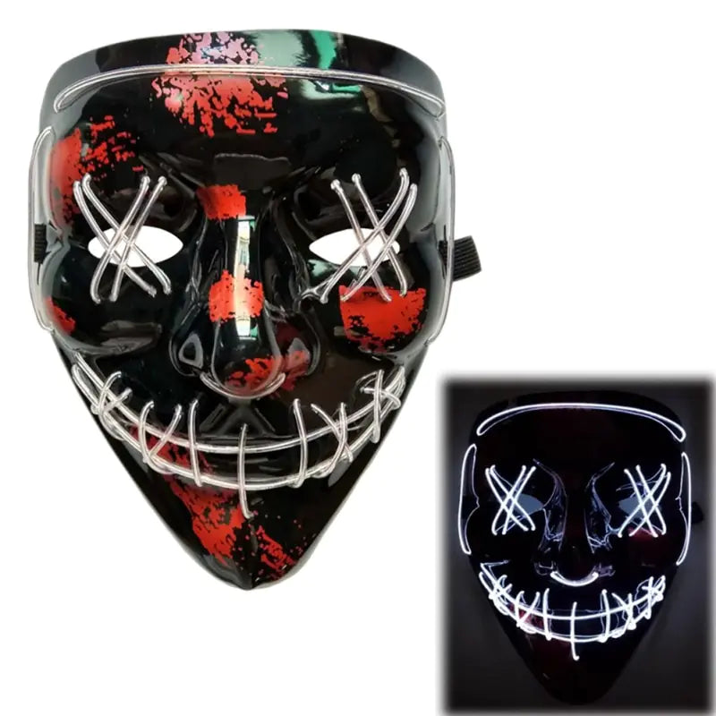 LED Scary Grin Mask: Halloween Costume DJ Party Light Up Glow-in-the-Dark