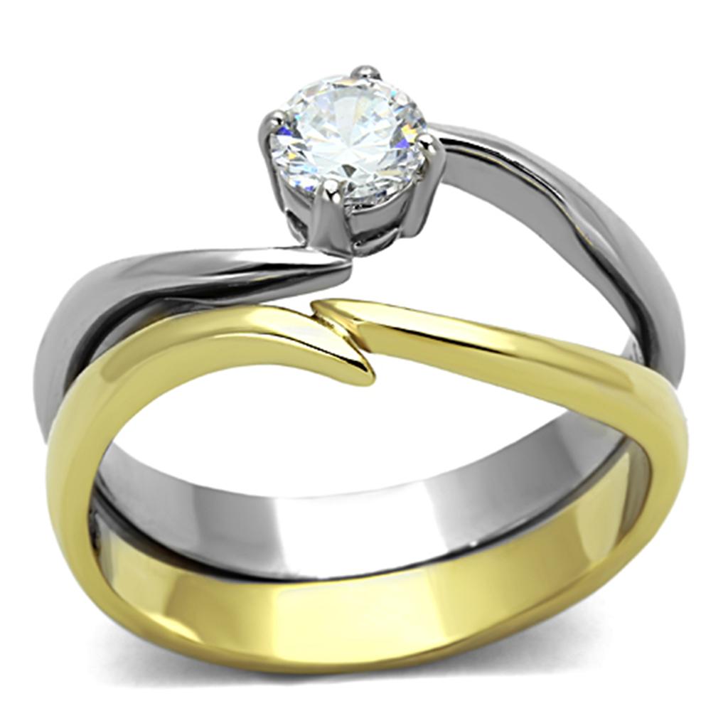Two-Tone IP Gold (Ion Plating) Stainless Steel Ring with AAA