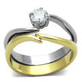 Two-Tone IP Gold (Ion Plating) Stainless Steel Ring with AAA