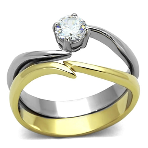 Two-Tone IP Gold (Ion Plating) Stainless Steel Ring with AAA